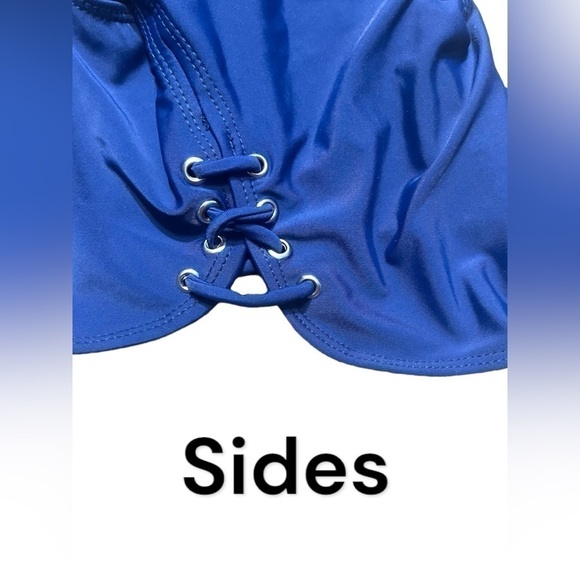 NWT TiniBikini Swimwear Blue Deep V Lace Up One Piece Swimsuit Size Small Sexy! - Picture 11 of 16